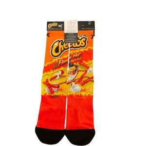 Cheetos Flamin Hot Crunchy Novelty Socks Fits Sizes 8-12 Bright Orange & Yellow